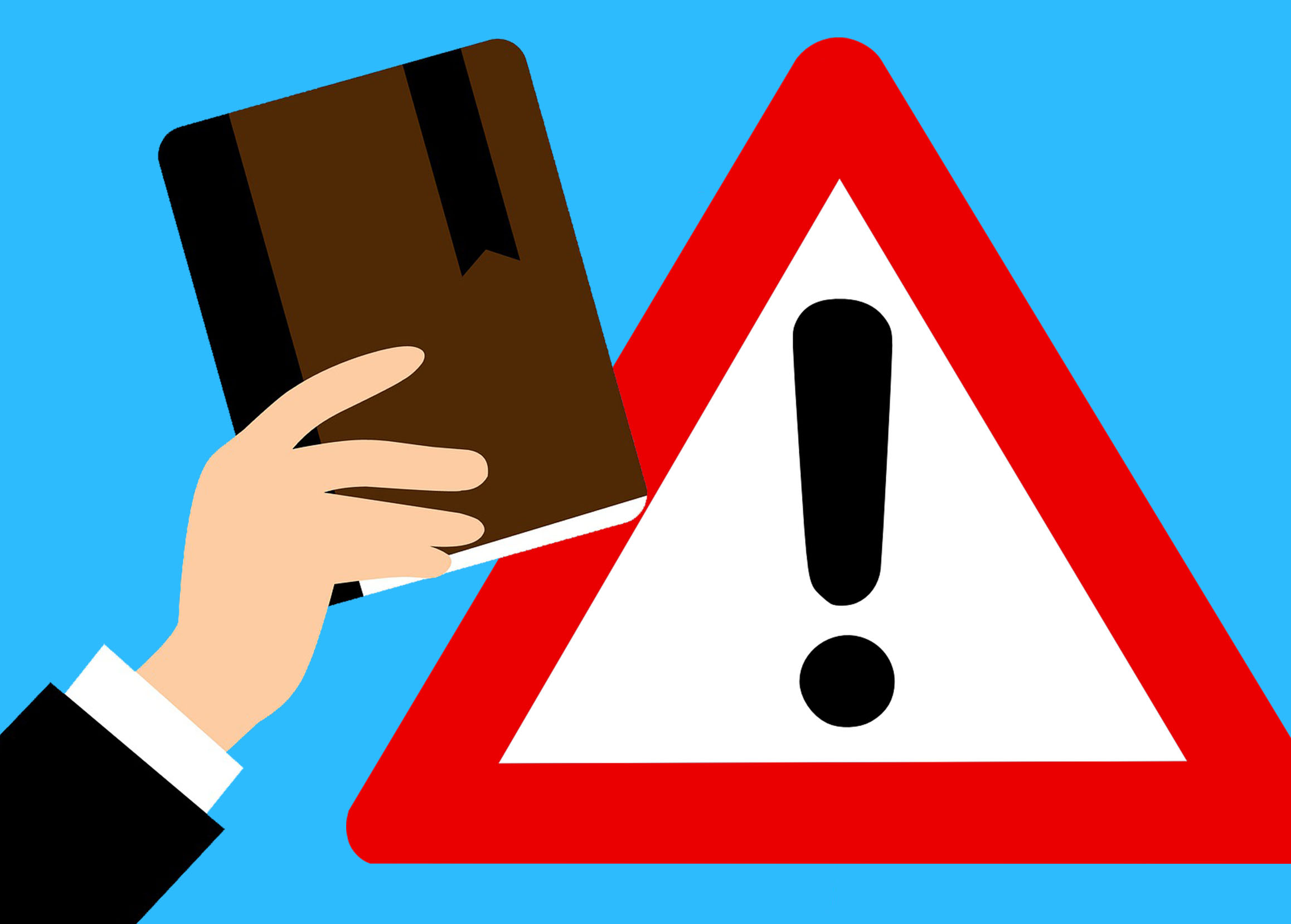 Zu sehen ist eine Grafik von einer Hand, die ein IT-Notfallhandbuch hält, im Hintergrund ist in Warndreieck. Bild: Pixabay / Clker-Free-Vector-Images & Mohamed Hassan / Montage IT-SERVICE.NETWORK
