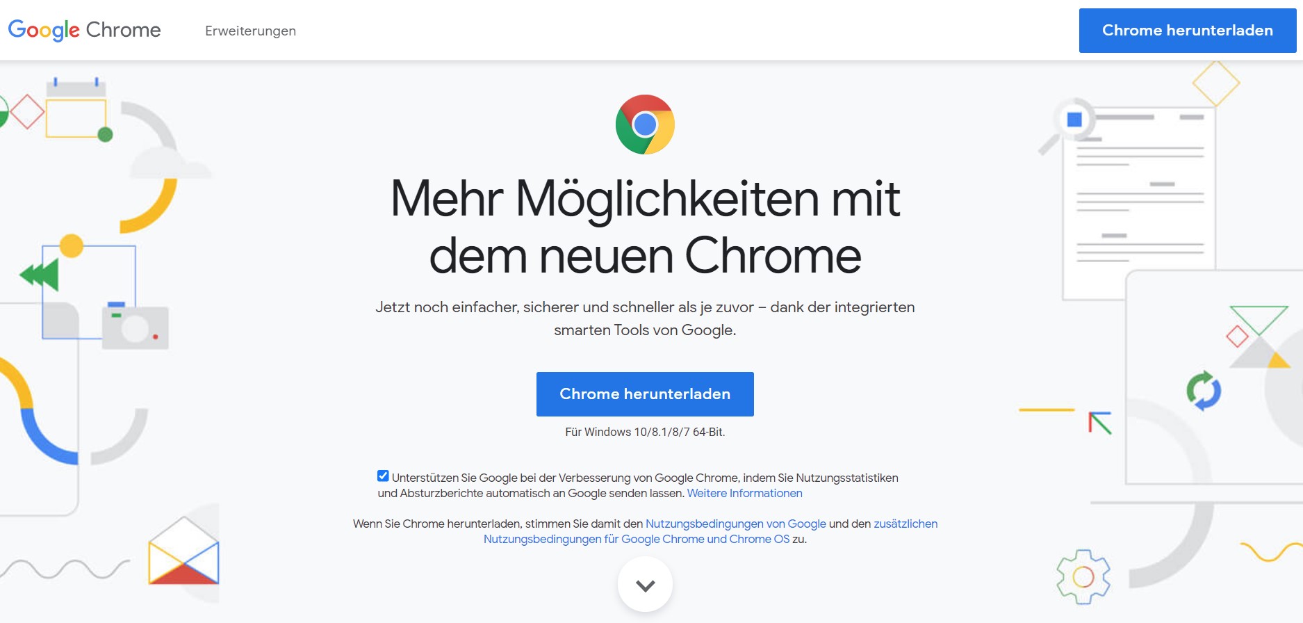 Zu sehen ist ein Screenshot der Produktseite von Google Chrome. Es geht um die Frage: Welcher Browser ist der sicherste? Bild: Screenshot