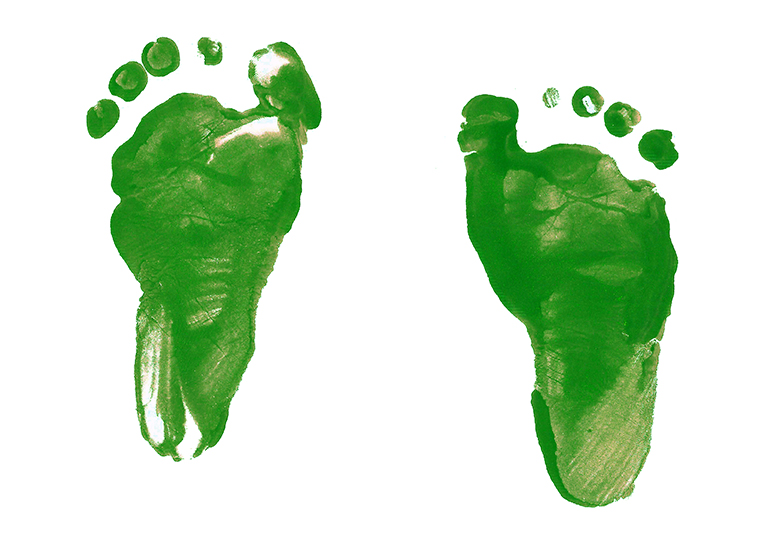 Zu sehen sind zwei grüne Fußabdrücke. Viele Unternehmen setzen inzwischen auf die Datenbereinigung für den Klimaschutz. Bild: Unsplash/Danie Franco