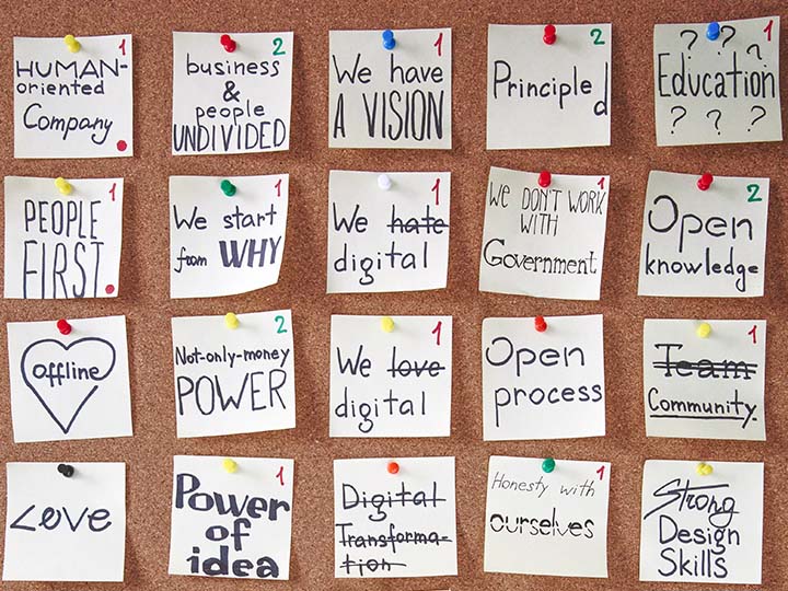 Zu sehen ist eine Pinnwand mit 20 Ideen auf Post-Its. Fällt das unter agile Arbeitsmethoden? Bild: Pexels/Polina Zimmerman