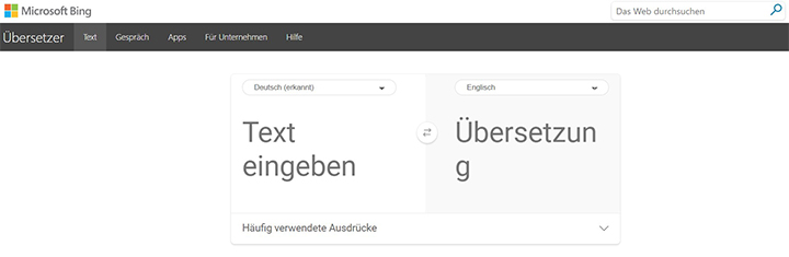 Zu sehen ist ein Screenshot des Microsoft-Bing-Übersetzers. Bild: Screenshot Microsoft