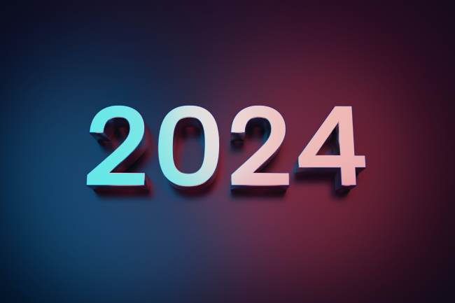 Zu sehen ist die Jahreszahl 2024. Es geht um die IT-Trends 2024. Bild: Unsplash/Eyestetix Studio