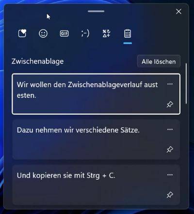 Zu sehen ist ein Screenshot der Zwischenablage, über die auch Symbole wie Emoticons oder GIFs eingefügt werden können. Bild: IT-SERVICE.NETWORK