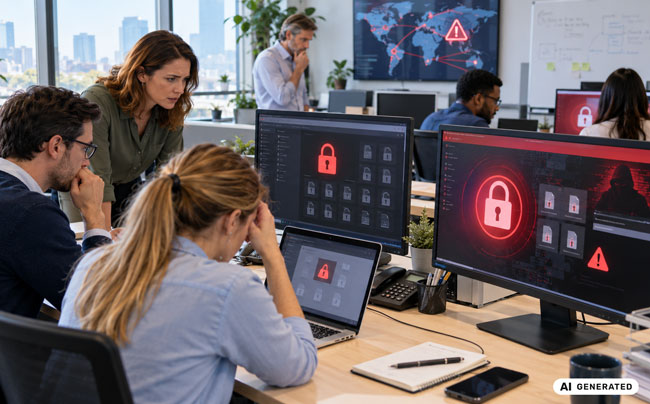 Wird das Patch-Management vernachlässigt, drohen Cyberangriffe. Sie sind Existenzbedrohend. Bild: ChatGPT (Bild erstellt mit KI)