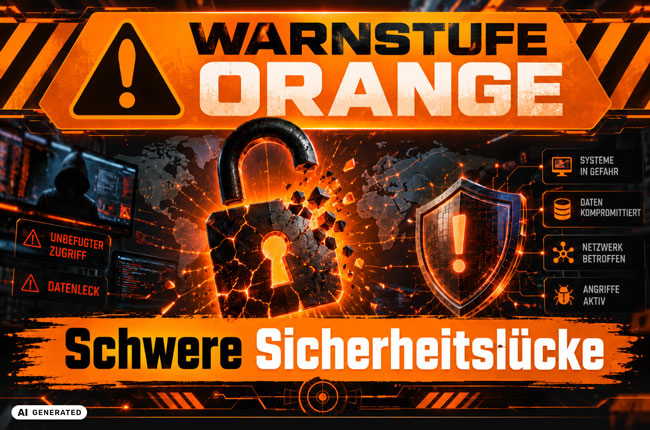 PHP-Sicherheitslücke | BSI | Warnstufe orange. Bild: ChatGPT (Bild erstellt mit KI)